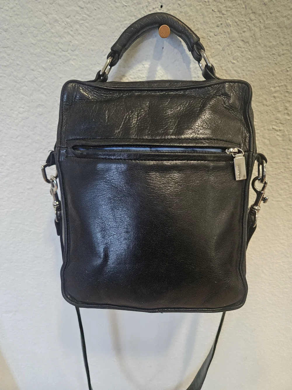 Vintage Perlina NY Black Leather Travel Crossbody Organizer Bag
